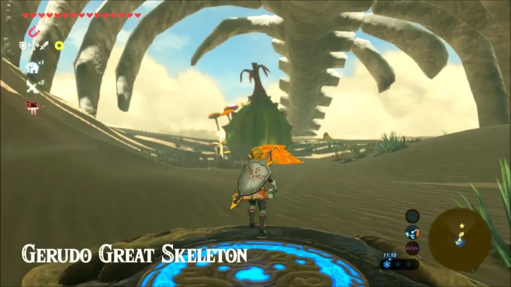 Link on the shrine pad with the Gerudo Great Skeleton title on screen Link on the shrine pad with the Gerudo Great Skeleton title on screen