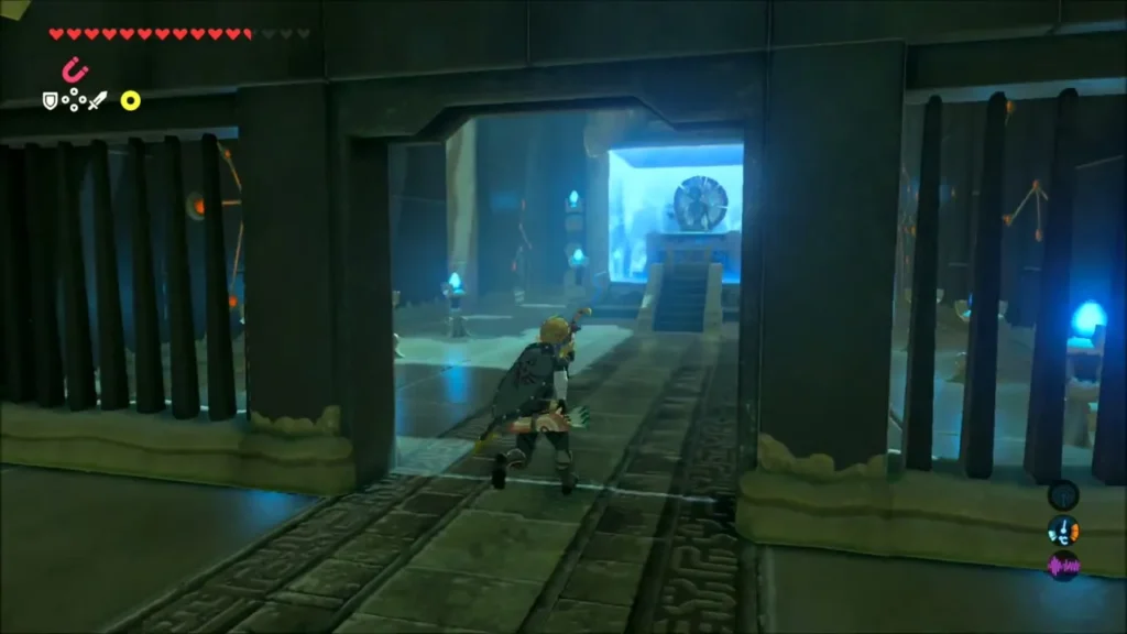 Link running through the open gate toward the monk's chamber Link running through the open gate toward the monk's chamber