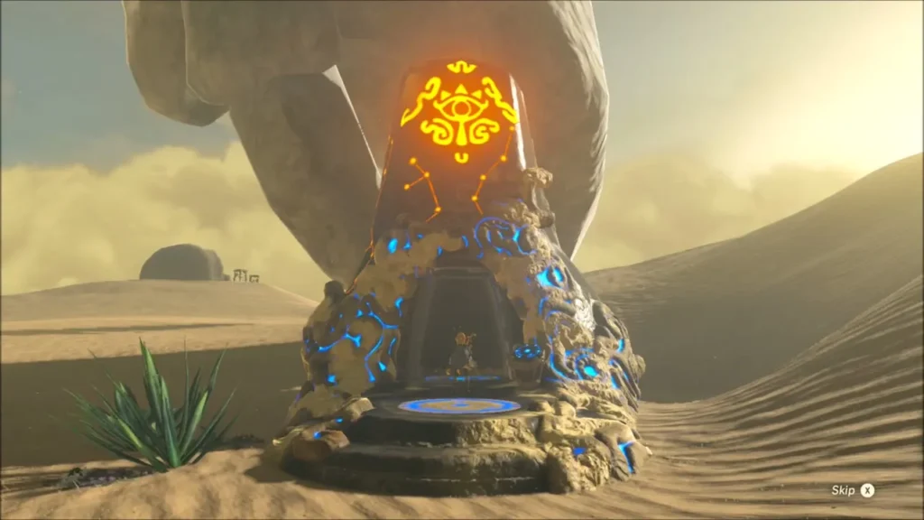 Hawa Koth Shrine entrance at the foot of the Gerudo Great Skeleton Hawa Koth Shrine entrance at the foot of the Gerudo Great Skeleton