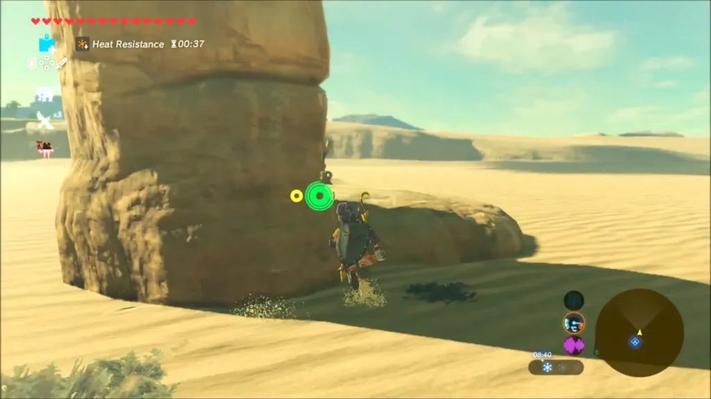Link beside a sandstone pillar with the Heat Resistance timer on screen Link beside a sandstone pillar with the Heat Resistance timer on screen
