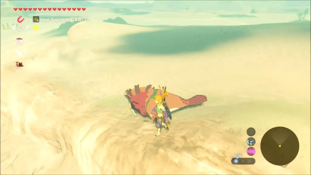 Link riding a sand seal across the open Gerudo Desert dunes Link riding a sand seal across the open Gerudo Desert dunes