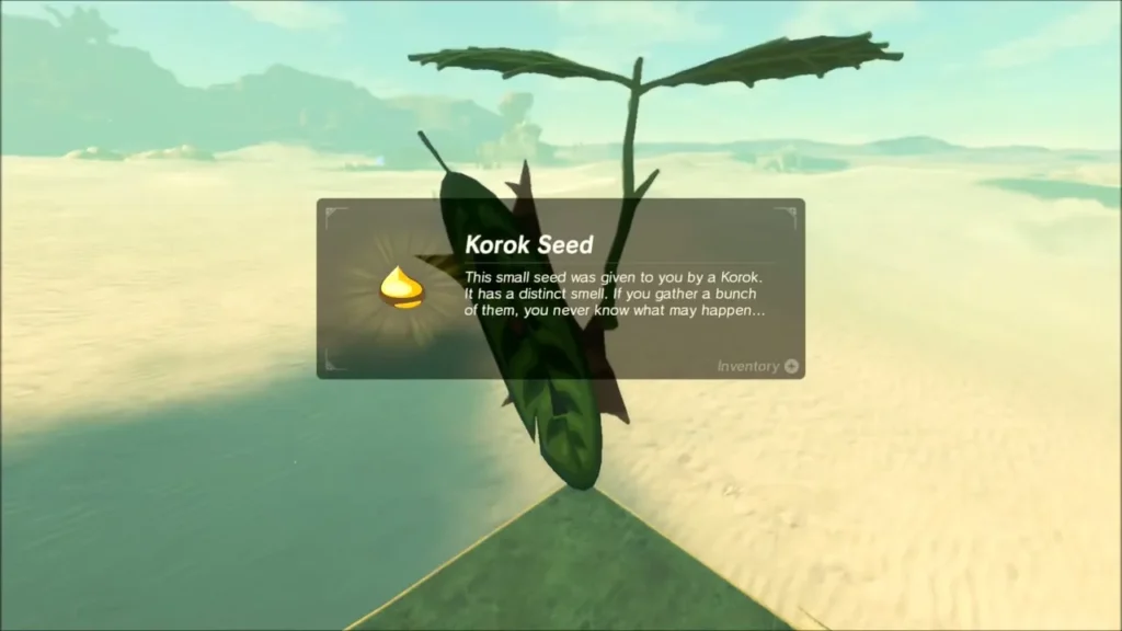 Korok seed reward box over the Korok at the pillar top Korok seed reward box over the Korok at the pillar top