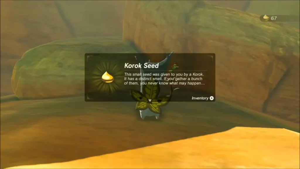 Korok Seed reward box shown after finding a Korok on a ledge Korok Seed reward box shown after finding a Korok on a ledge
