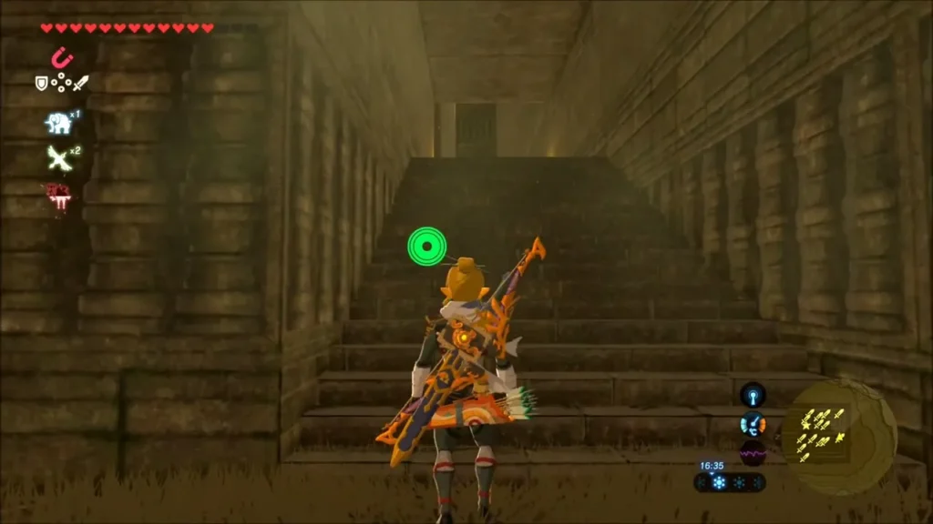 Link climbing a stone staircase between labyrinth walls Link climbing a stone staircase between labyrinth walls