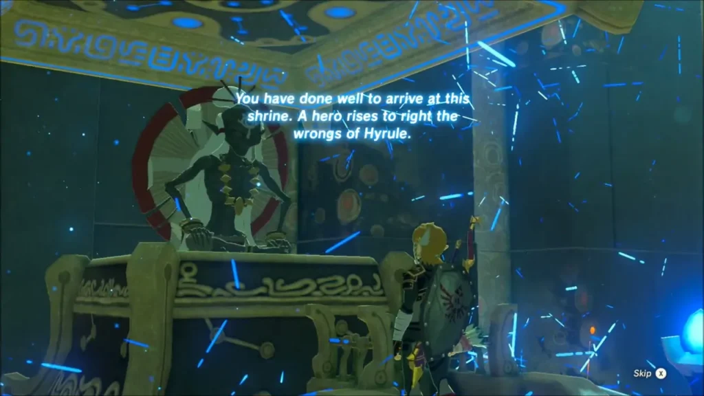 The monk Tho Kayu speaking to Link inside the shrine The monk Tho Kayu speaking to Link inside the shrine