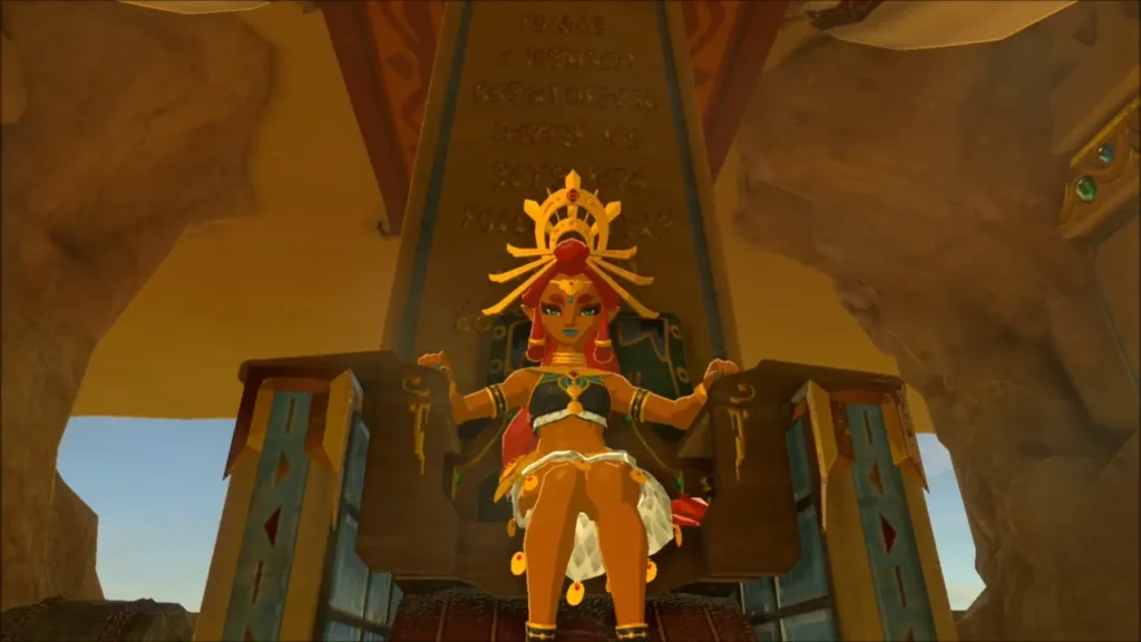 Riju seated on her throne in the Gerudo Town palace Riju seated on her throne in the Gerudo Town palace