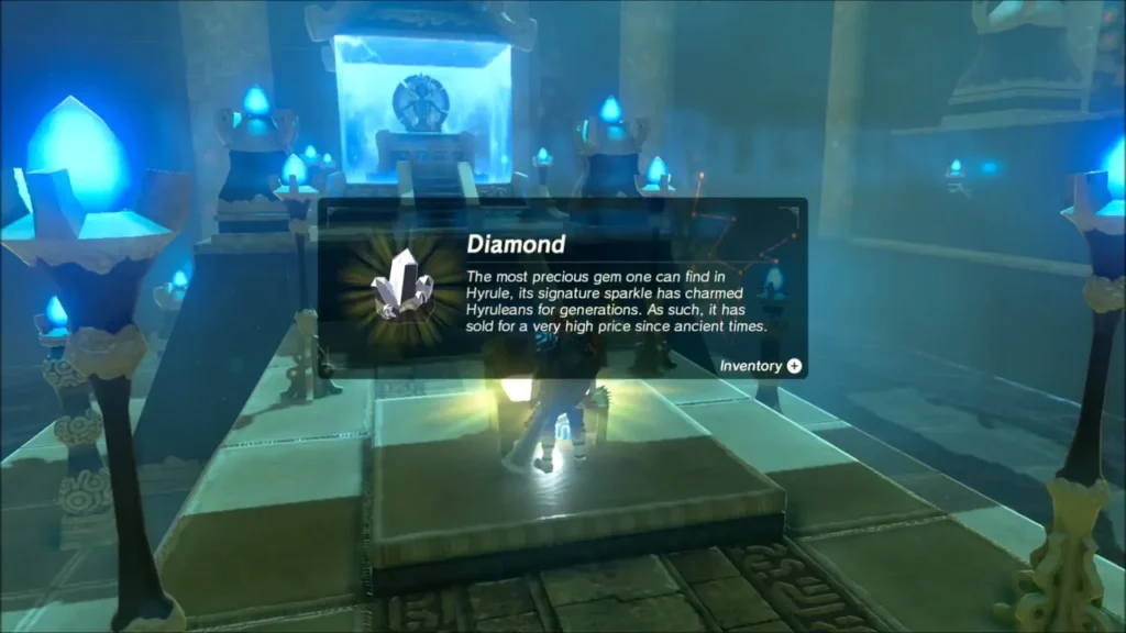 Link receiving a Diamond from the chest on the dais inside the shrine Link receiving a Diamond from the chest on the dais inside the shrine
