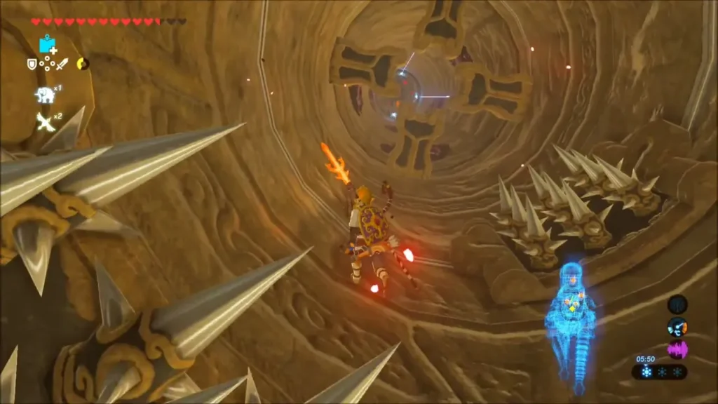 Link running down a spiked corridor inside Vah Naboris Link running down a spiked corridor inside Vah Naboris