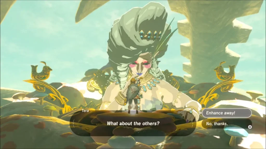 Tera asking Link whether to enhance more armor Tera asking Link whether to enhance more armor