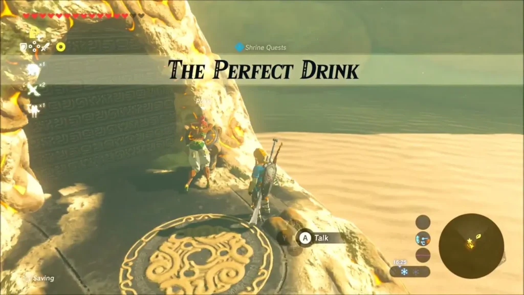 The Perfect Drink shrine quest banner beside the desert terminal The Perfect Drink shrine quest banner beside the desert terminal