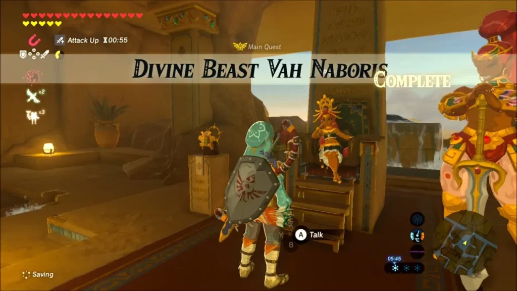 Divine Beast Vah Naboris Complete banner as Link faces Riju Divine Beast Vah Naboris Complete banner as Link faces Riju