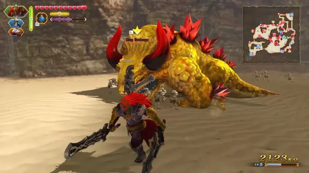 Ganondorf faces King Dodongo, with the boss name above the giant Ganondorf faces King Dodongo, with the boss name above the giant