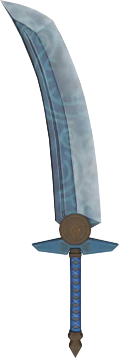 Official model of a long curved sword with a blue blade and a round bronze guard, a large sword from the series Official model of a long curved sword with a blue blade and a round bronze guard, a large sword from the series