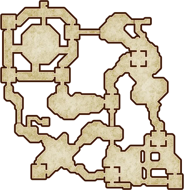 Official map art of the Forsaken Fortress stage, its walls and rooms laid out on parchment Official map art of the Forsaken Fortress stage, its walls and rooms laid out on parchment