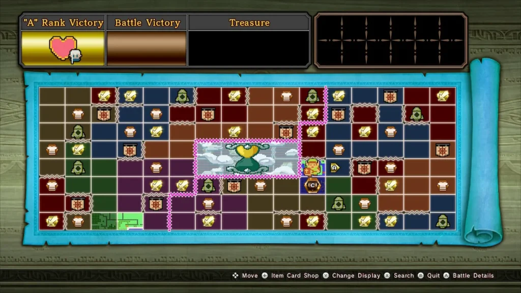 The Grand Travels Map, where the Water fairy Becka is found among its battle squares