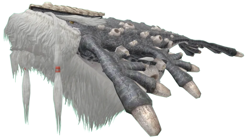 Official model of Levias, a grey, scaled Great Spirit with long white feathers hanging from it Official model of Levias, a grey, scaled Great Spirit with long white feathers hanging from it