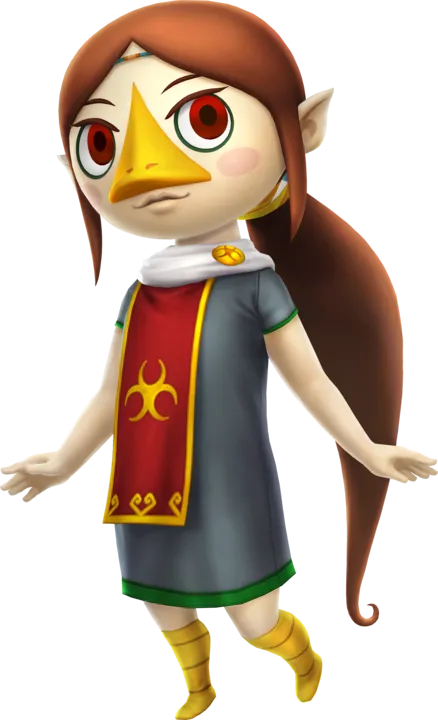 Official art of Medli, a Rito girl with a yellow beak and a red and gold scarf Official art of Medli, a Rito girl with a yellow beak and a red and gold scarf