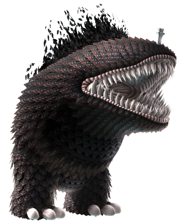 Official render of The Imprisoned, a dark scaly giant with a wide toothed mouth Official render of The Imprisoned, a dark scaly giant with a wide toothed mouth