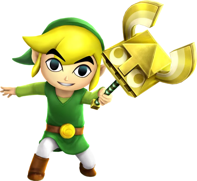 Official art of Toon Link holding up a large golden Sand Wand Official art of Toon Link holding up a large golden Sand Wand