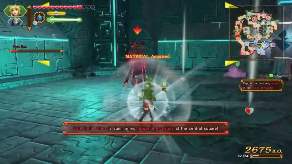 Dark Twili Midna summons powerful monsters at the central square with Dark Zant on screen