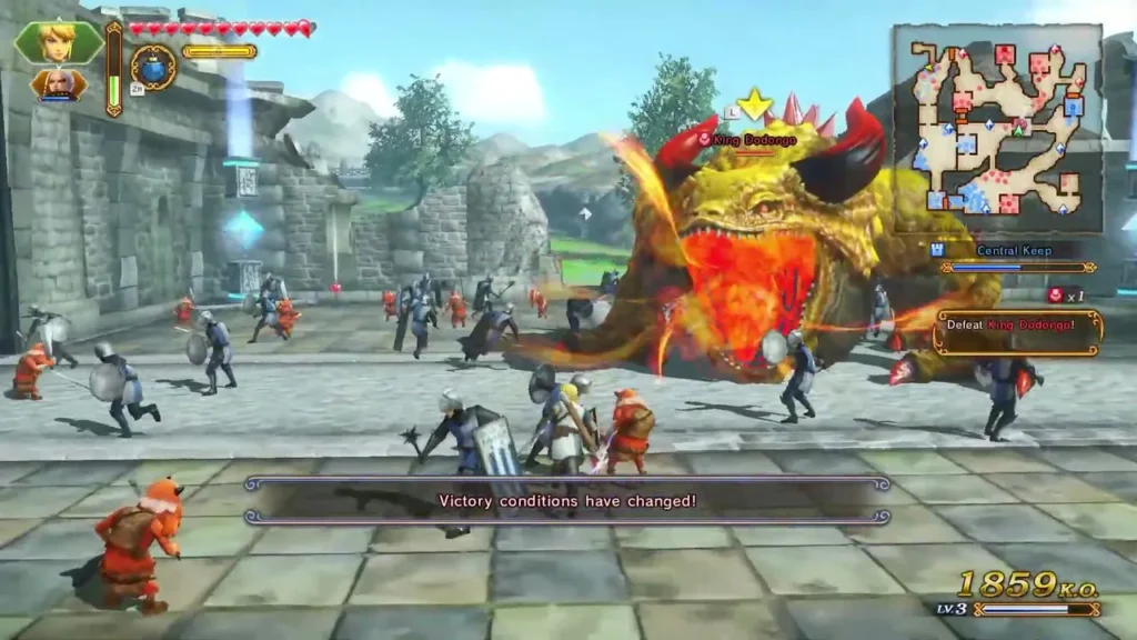 King Dodongo attacks the Central Keep with its name bar on screen