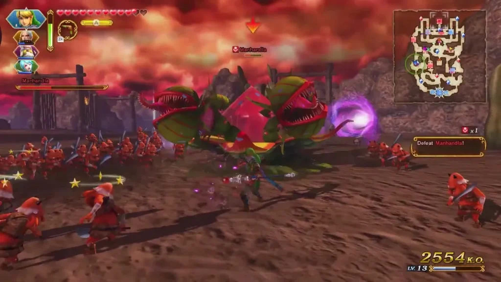 Manhandla's bulb and boss bar in the fight with the red soldiers