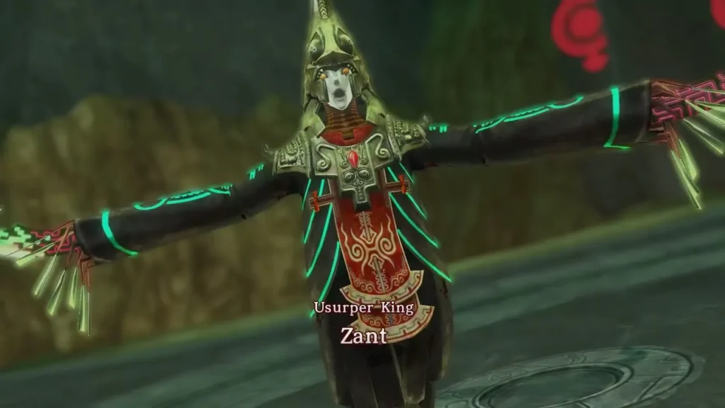 Usurper-King Zant's name card as he stands with his arms spread