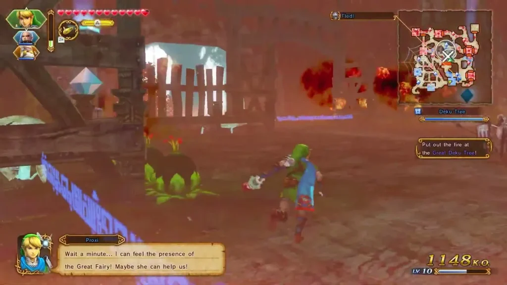 Proxi says she can feel the Great Fairy near the burning Great Deku Tree Proxi says she can feel the Great Fairy near the burning Great Deku Tree