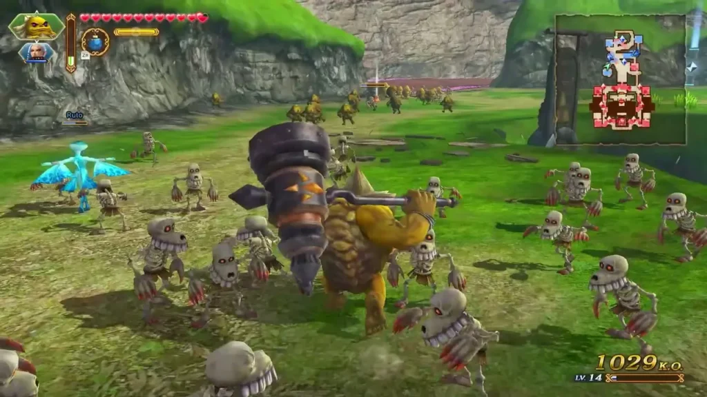 Ruto, marked on screen, is escorted past skeleton soldiers toward the lake Ruto, marked on screen, is escorted past skeleton soldiers toward the lake