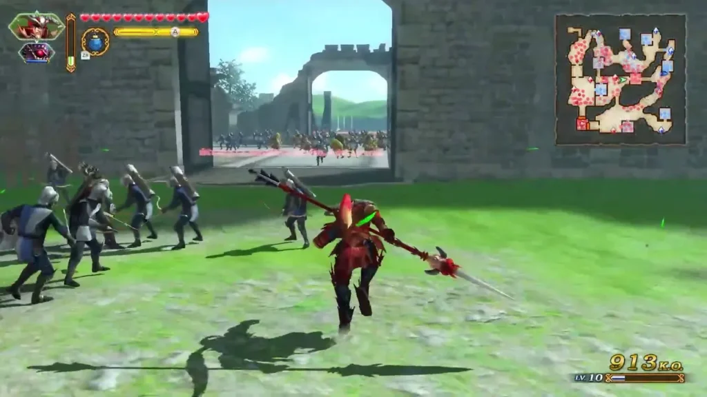 Volga charges across an open field past a line of Hylian soldiers Volga charges across an open field past a line of Hylian soldiers