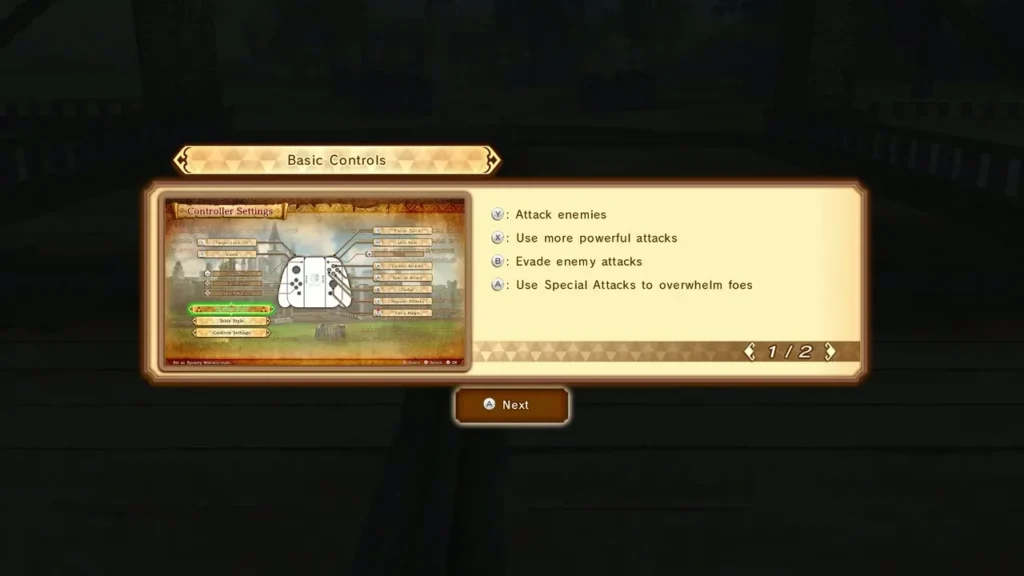 The Basic Controls box lists attacking, stronger attacks, evading and Special Attacks on Hyrule Field