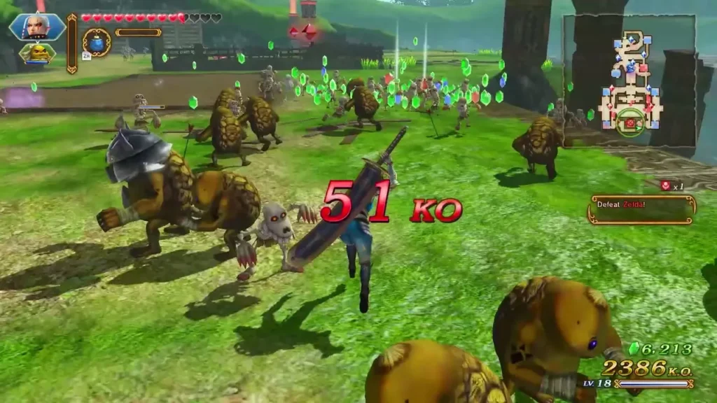 Link swings a giant blade through a crowd of enemies with a 51 KO combo counter on screen