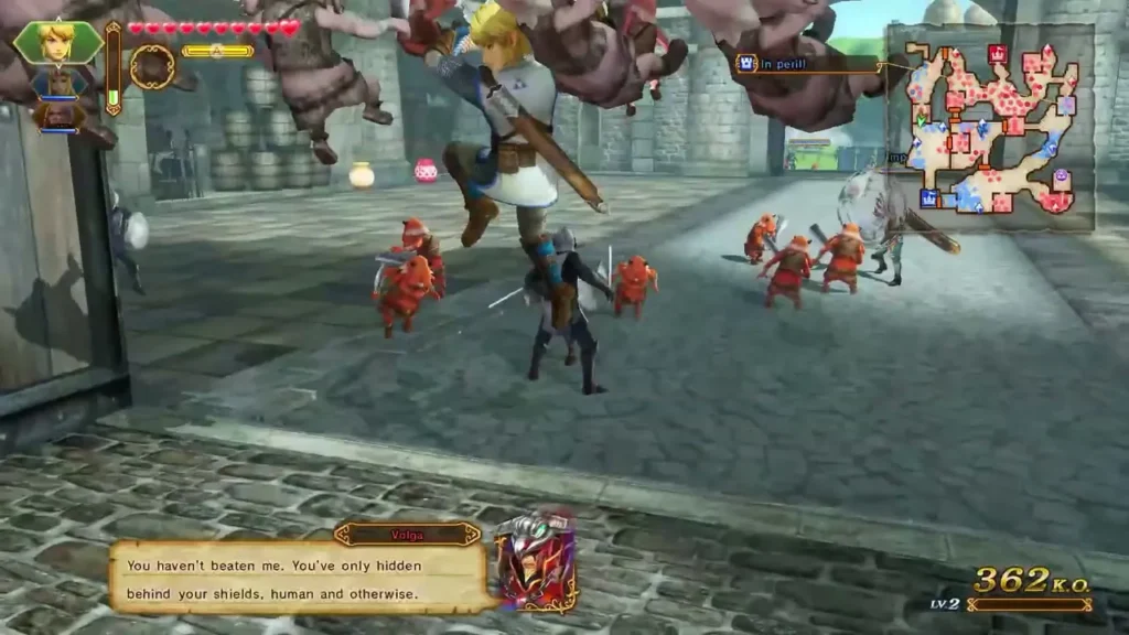 A shielded enemy taunts Link, saying he has only hidden behind his shields, human and otherwise