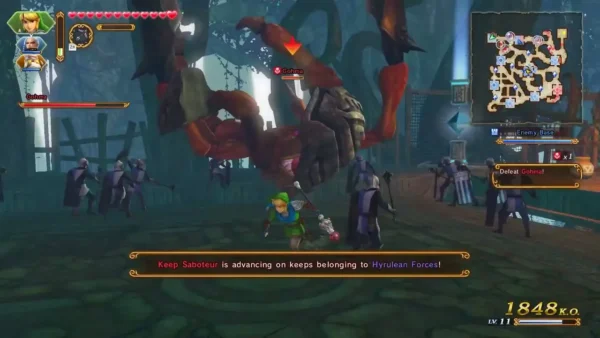 A message says Keep Saboteurs are advancing on keeps belonging to Hyrulean Forces in The Sorceress of the Woods