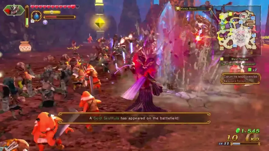 A Gold Skulltula has appeared on the battlefield message in a red-lit battle A Gold Skulltula has appeared on the battlefield message in a red-lit battle