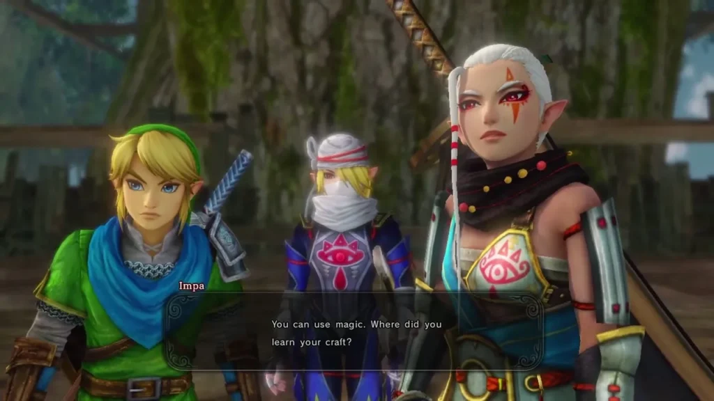 Story dialogue in Faron Woods with Link and the Sheikah warriors before the battle Story dialogue in Faron Woods with Link and the Sheikah warriors before the battle