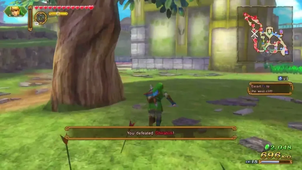 You defeated Ghirahim message as Link stands in a grassy courtyard You defeated Ghirahim message as Link stands in a grassy courtyard