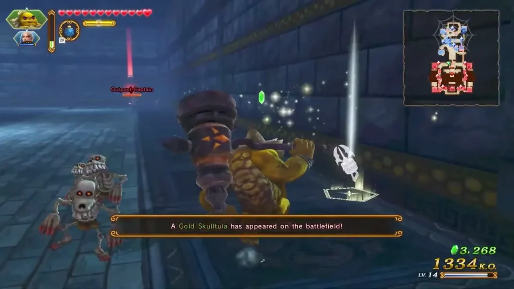 A Gold Skulltula has appeared on the battlefield message in a blue temple hall A Gold Skulltula has appeared on the battlefield message in a blue temple hall