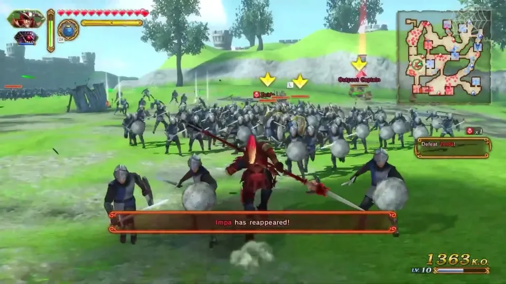 Impa has reappeared message as Hylian soldiers advance across a green field Impa has reappeared message as Hylian soldiers advance across a green field