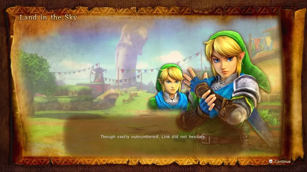 Story slide of Link and his ally during the Land in the Sky opening Story slide of Link and his ally during the Land in the Sky opening