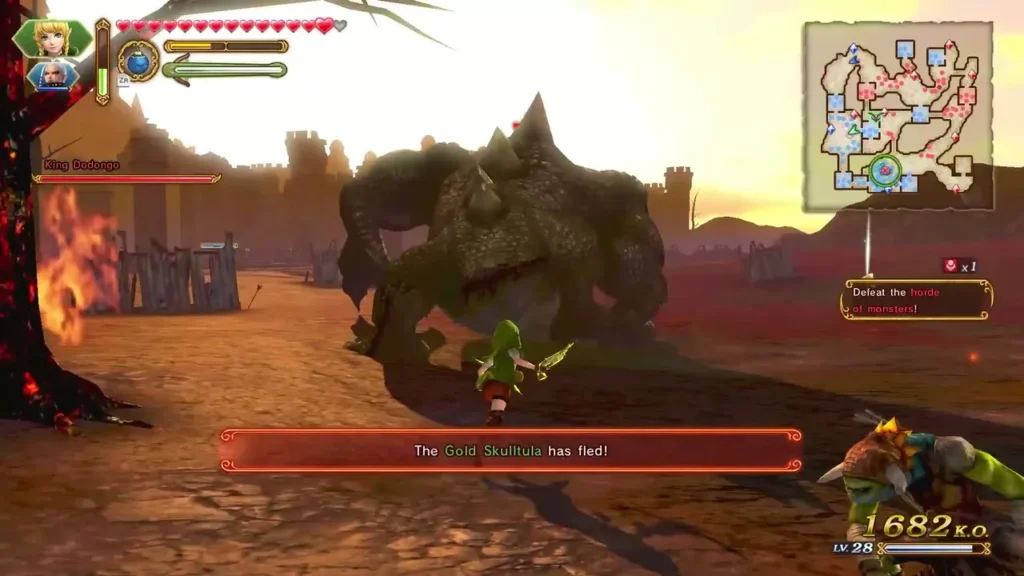 The Gold Skulltula has fled message as King Dodongo looms over the battlefield The Gold Skulltula has fled message as King Dodongo looms over the battlefield