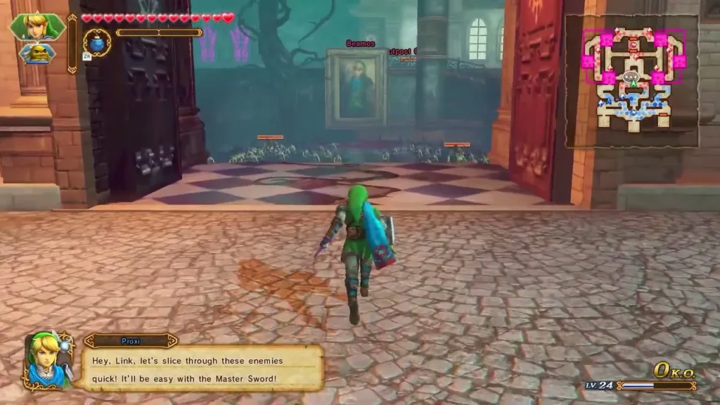 Dialogue asks Link to slice through the enemies quickly in the Temple of Souls hall Dialogue asks Link to slice through the enemies quickly in the Temple of Souls hall