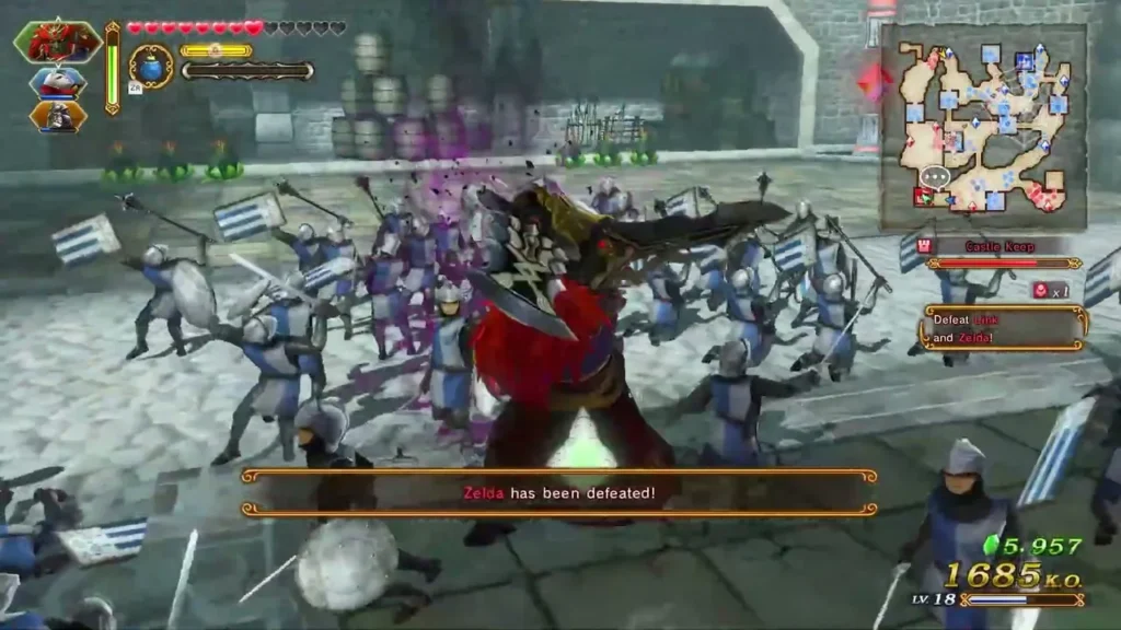 Ganondorf fights in a courtyard as the message says Zelda has been defeated Ganondorf fights in a courtyard as the message says Zelda has been defeated