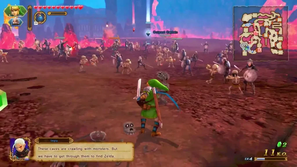 Link fights through the lava-lit Eldin Caves as Impa warns that the caves are crawling with monsters Link fights through the lava-lit Eldin Caves as Impa warns that the caves are crawling with monsters
