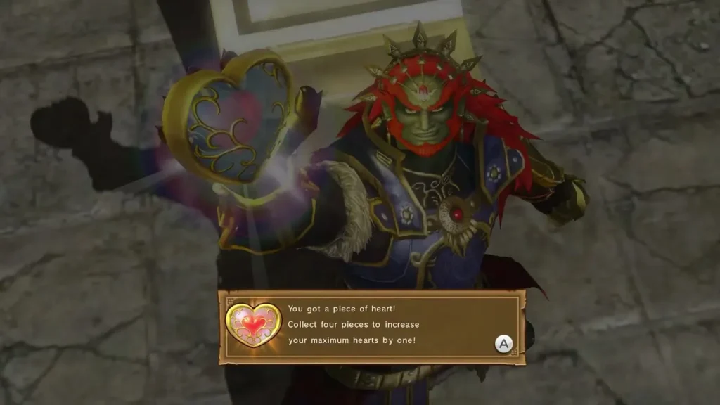 Ganondorf holds up a Piece of Heart in the Western Room Ganondorf holds up a Piece of Heart in the Western Room