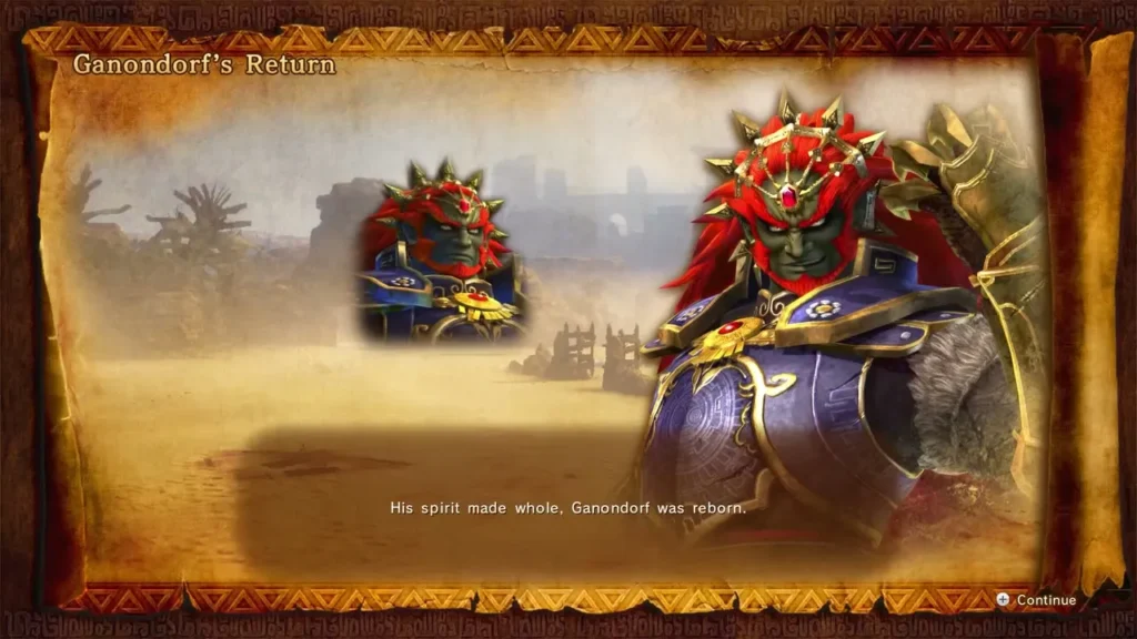 Ganondorf's Return story card shows Ganondorf reborn Ganondorf's Return story card shows Ganondorf reborn
