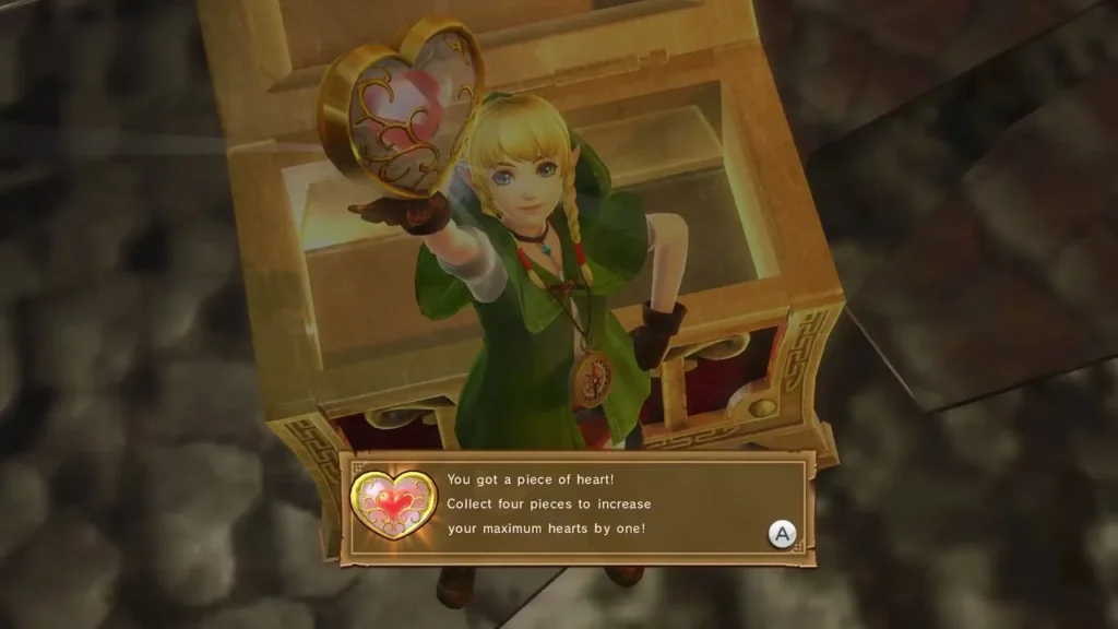 Linkle holds up a Piece of Heart as the item message is fully shown Linkle holds up a Piece of Heart as the item message is fully shown