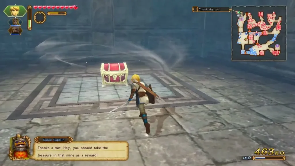Goron Captain says to take the treasure in the mine as a reward, with the chest in view