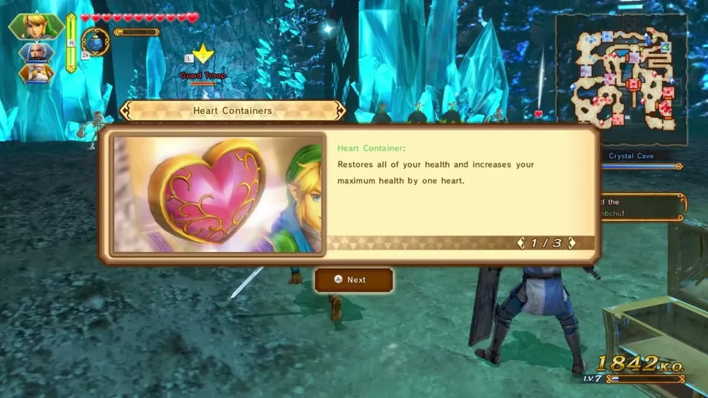 Heart Container tutorial page says it restores all health and raises maximum health by one heart