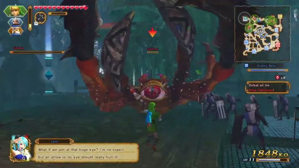 Lana suggests aiming an arrow at the huge eye of Gohma